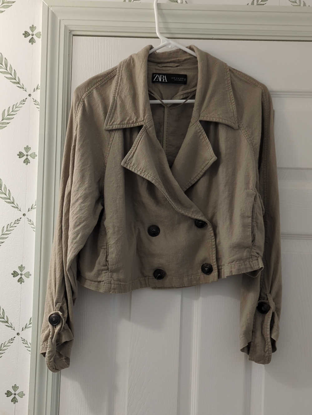 Zara Cropped Double-Breasted Jacket in Taupe Beige